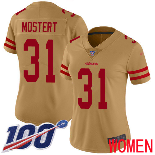 San Francisco 49ers Limited Gold Women Raheem Mostert NFL Jersey #31 100th Season Vapor Untouchable->san francisco 49ers->NFL Jersey